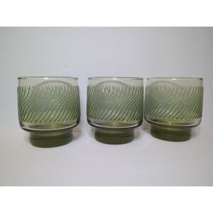 3 Vintage Libbey Glass Green Textured Wave 7oz Mid Century Modern Stackable